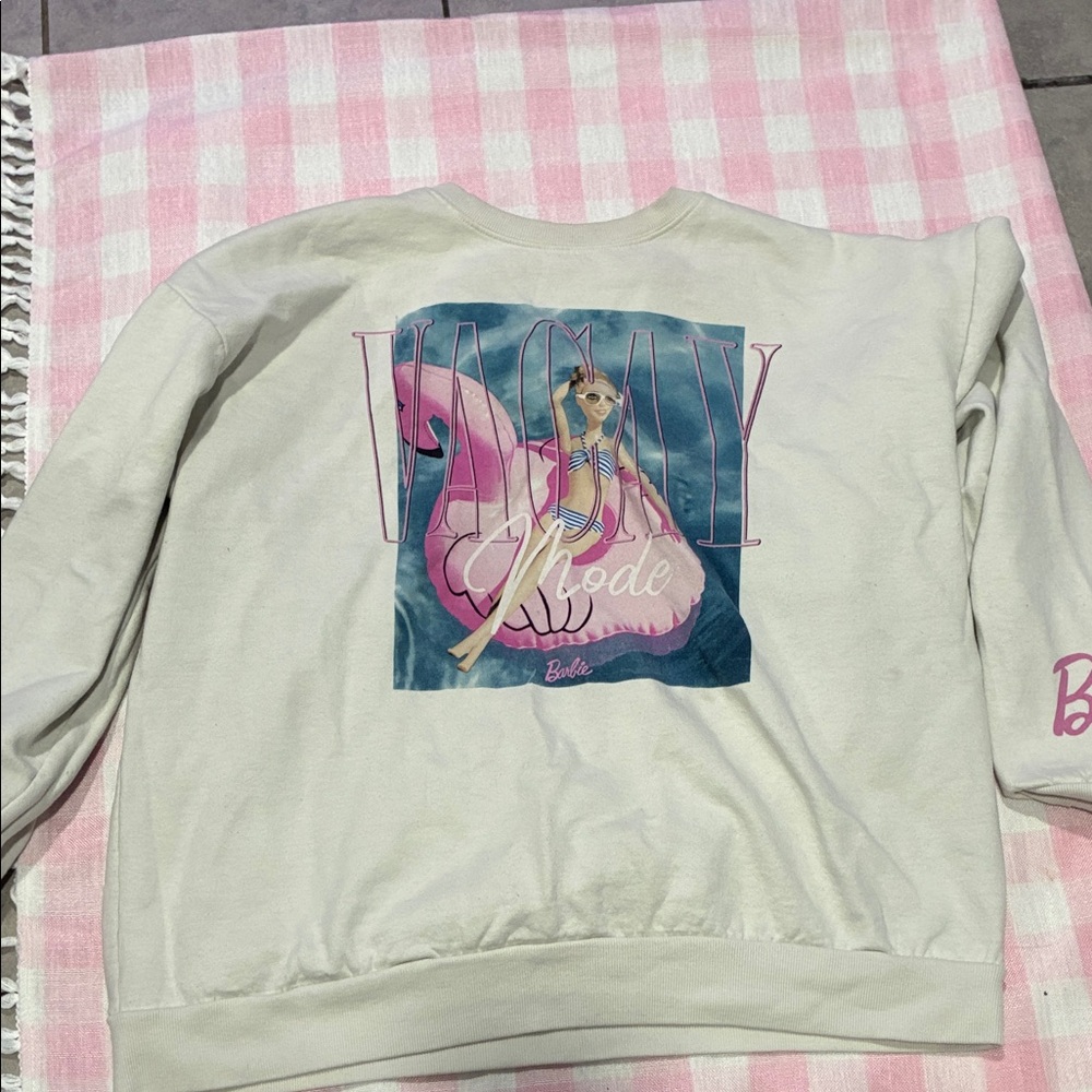 Barbie Cream Sweatshirt with Pink Graphic